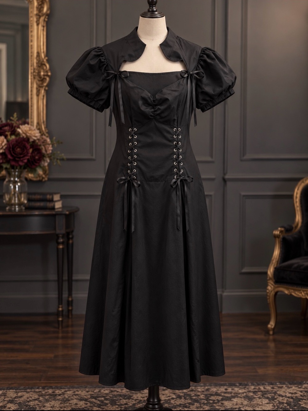 Chicstar size 18 Rachel Storms black corset style ribbon detail dress